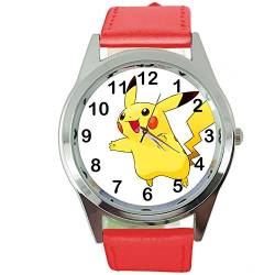 Runde Quarz-Armbanduhr aus rotem Leder, für gelbe Plüsch-Fans von TAPORT