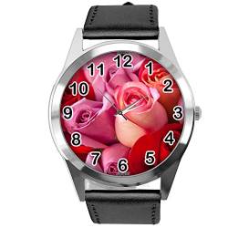Schwarze Leder-Armbanduhr für Blumen-Fans e3, Schwarz von TAPORT