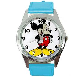 TAPORT® Armbanduhr Analog Quarz mit Echtlederband blau rund für Fan von Mickey Mouse von TAPORT