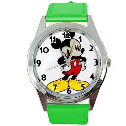 TAPORT® Armbanduhr Analog Quarz mit Echtlederband grün rund für Fan von Micky Maus von TAPORT