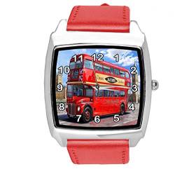 TAPORT® Armbanduhr für London-Bus-Fans, Leder, quadratisch, Rot, rot, Gurt von TAPORT