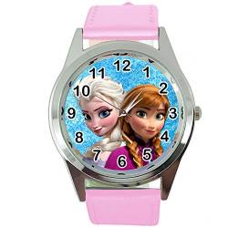 TAPORT® Damen Uhr Analog Quarzwerk mit Leder armband Frozen Elsa Anna rosa rund von TAPORT