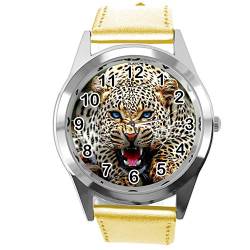 TAPORT® Goldene Lederarmbanduhr für Leopardenfans. von TAPORT