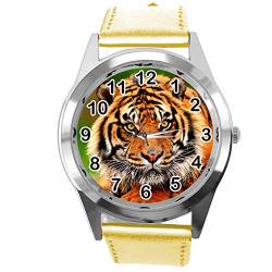 TAPORT® Goldene Lederarmbanduhr für Tiger-Fans von TAPORT