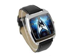 TAPORT® Herren Uhr Analog Quarzwerk mit Leder Armband Star Trek quadrat schwarz von TAPORT