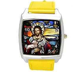 TAPORT® Jesus Christus Quarz-Quadrat-Uhr gelbes Lederarmband, Gurt von TAPORT