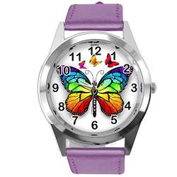 TAPORT® Lila Leder Runde Uhr für Schmetterlings-Fans E2 von TAPORT