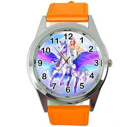 TAPORT® Magic Pegasus Runde Quarz-Armbanduhr, orangefarbenes Lederband von TAPORT