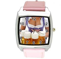 TAPORT® Oktoberfest Bier Quarz Uhr quadratisch rosa Echtlederband von TAPORT