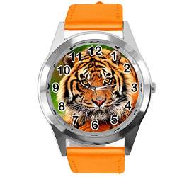 TAPORT® Orange Leder Runde Uhr für Tiger Fans von TAPORT