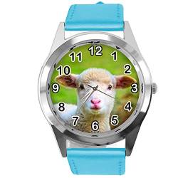 TAPORT® Quarz-Armbanduhr aus blauem Leder für Schaf-Fans, rund von TAPORT