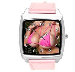 TAPORT® Quarz-Armbanduhr für Boobs-Fans, Leder, quadratisch, Pink von TAPORT