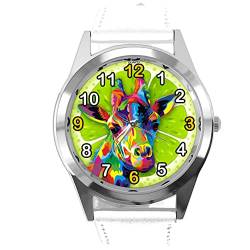 TAPORT® Quarz-Armbanduhr für Giraffen-Fans, Leder, Weiß von TAPORT