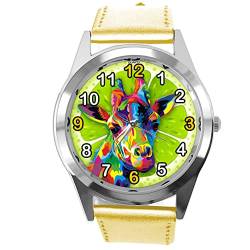TAPORT® Quarz-Armbanduhr für Giraffen-Fans, Leder, goldfarben von TAPORT