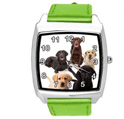 TAPORT® Quarz-Armbanduhr für Labrador-Fans, Leder, quadratisch, Grün von TAPORT