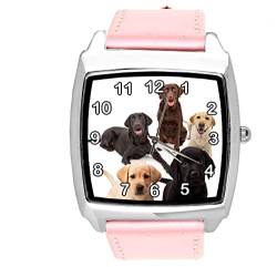 TAPORT® Quarz-Armbanduhr für Labrador-Fans, Leder, quadratisch, Pink von TAPORT