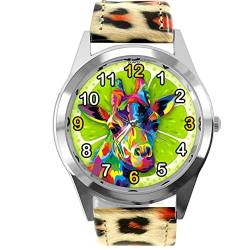 TAPORT® Quarz-Armbanduhr mit Leopardenmuster, Leder, rund, für Giraffen-Fans von TAPORT