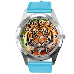 TAPORT® Runde Armbanduhr aus blauem Leder für Tiger-Fans. von TAPORT