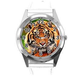 TAPORT® Runde Armbanduhr aus weißem Leder für Tiger-Fans. von TAPORT