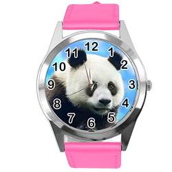 TAPORT Armbanduhr für Panda-Fans, rund, Leder, Pink, hot pink, Gurt von TAPORT