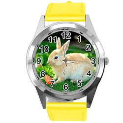 TAPORT E2 Quarz-Armbanduhr fur Kaninchenfans, Leder, rund, Gelb von TAPORT