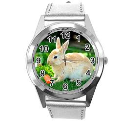 TAPORT E2 Quarz-Armbanduhr fur Kaninchenfans, Leder, rund, silberfarben von TAPORT