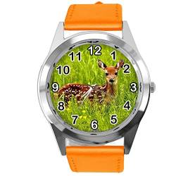 TAPORT Orange Leder Runde Uhr für Hirschfans von TAPORT