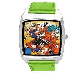 TAPORT Quadratische Armbanduhr aus Leder für Anime Fighters Fans, grün, Riemen von TAPORT