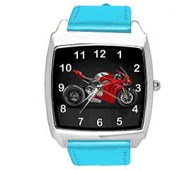TAPORT Quadratische Quarz-Armbanduhr fur Motorrad-Fans, Leder, Blau von TAPORT