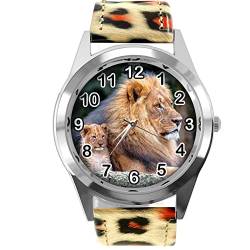 TAPORT Runde Armbanduhr mit Leopardenmuster für Löwen-Fans von TAPORT