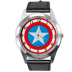 Taport® Captain America Quarzuhr Heroes, schwarzes Armband aus echtem Leder von TAPORT