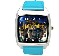 Taport® Quarzuhr mit Harry Potter, quadratisch, blaues Lederband E2, inklusive Ersatzakku und Geschenkbeutel von TAPORT