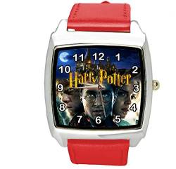 Taport® Quarzuhr mit Harry Potter, quadratisch, rotes Lederband E2, inklusive Ersatzakku und Geschenkbeutel von TAPORT