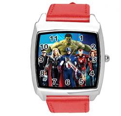 Taport® Quarzuhr rotes Lederband quadratisch für Fans des Marvel-Universums von TAPORT