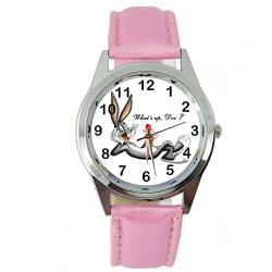 Taport® rosa Leder-Quarz-Armbanduhr für Bugs Bunny Fans von TAPORT