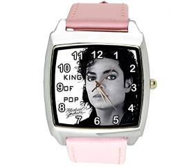 Taport Quarz-Armbanduhr " Michael Jackson", quadratisch, Echtleder, Zifferblatt E2, mit Ersatzbatterie und Geschenkbeutel, Pink von TAPORT