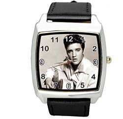 quadratischem Zifferblatt aus Schwarzes Lederarmband Uhr für Elvis Fans von TAPORT