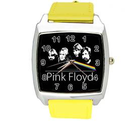 taport® Armbanduhr Pink Floyd Dark Side of the Moon quadratisch QUARZ gelb echt Leder Band + Gratis Ersatz Batterie + Gratis Geschenkverpackung von TAPORT