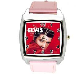 taport® Elvis Presley Music Legend Quarz Square Armbanduhr Pink Echt Leder Band E5 Zifferblatt + Gratis Ersatz Batterie + Gratis Geschenkverpackung von TAPORT