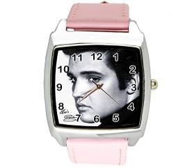 taport® Elvis Presley Music Legend Quarz Square Armbanduhr Pink Echt Leder Band E8 + Gratis Ersatz Batterie + Gratis Geschenkverpackung von TAPORT