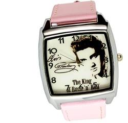 taport® Elvis Presley Quarz Square Armbanduhr Pink Echt Leder Band + Gratis Ersatz Batterie + Gratis Geschenkverpackung von TAPORT