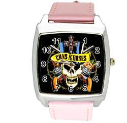 taport® Guns N Roses Quarz Square Armbanduhr Pink Echt Leder Band + Gratis Ersatz Batterie + Gratis Geschenkverpackung von TAPORT