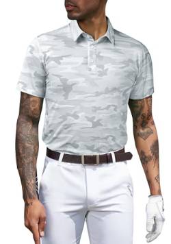 TAPULCO Herren Polo-Shirt, schnell trocknend, Camouflage-Muster, Leistung, athletisch, leicht, atmungsaktiv, lässig, Golf-T-Shirts, Kurzarm - Camo Weiß, L von TAPULCO