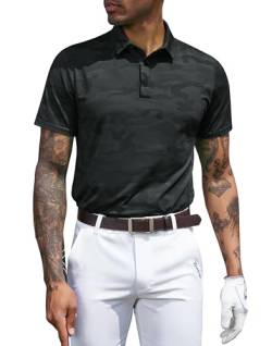TAPULCO Herren Poloshirt, schnell trocknend, Camouflage-Muster, athletisch, leicht, atmungsaktiv, lässig, Golf-T-Shirts, Kurze Ärmel, Camouflage-Schwarz, XL von TAPULCO
