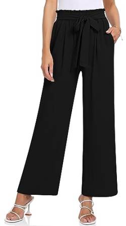 TARSE Anzughose für Damen, hohe Taille, weites Bein, Lounge-Hose, Business, Freizeit, Arbeitshose mit Taschen, Schwarz, XX-Large von TARSE