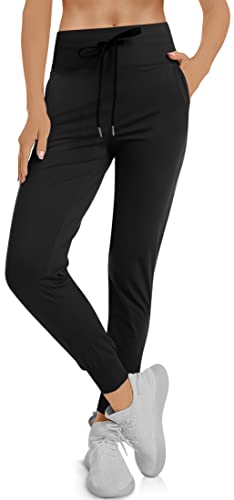 TARSE Damen Jogginghose mit Taschen und Kordelzug Lounge Running Sweatpants, Schwarz, M von TARSE