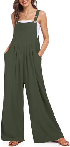 TARSE Overalls für Damen, lockere Passform, weites Bein, lässiger Jumpsuit, Lätzchen, Frühling, Sommer, Strampler, Leinenpullover mit Taschen, Grün (Army Green), Medium von TARSE