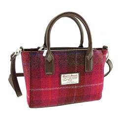 Damen Harris Tweed Kleine Tragetasche Brora, Tiefrosa Tartan von TARTAN TWEEDS