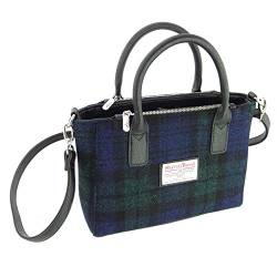 TARTAN TWEEDS Damen Harris Tweed Kleine Tragetasche Brora, Schwarz Schottenmuster von TARTAN TWEEDS