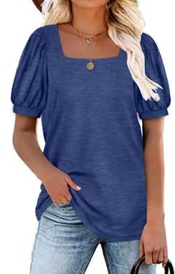 TASAMO Blusen für Damen Square Neck Damen Tops Lose Sommer Shirts Casual Kurzarm T-Shirt,Tiefblau,XXL von TASAMO